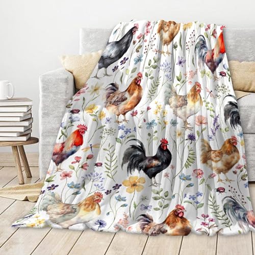 RUNNINGBLANKET Floral Chickens Blanket | Chickens Decor for Men Women | Plush Cozy Warm Farm Chickens for Couch Bed Living Room | Farmhouse Decor Gifts for Chickens Lovers | 60