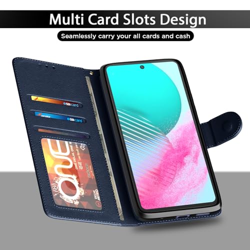 Image of Pikkme Samsung Galaxy F54 / M54 5G Flip Cover Leather Finish | Inside TPU with Card Pockets | Wallet Stand and Shock Proof | Complete Protection Flip Case (Blue)