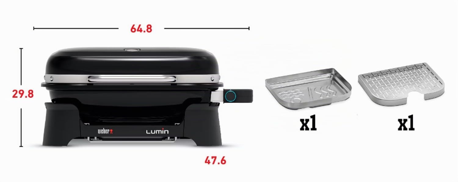 Weber Lumin Barbecue Elettrico/rosolare, affumicare, cuocere a Vapore, Cucinare e Mantenere in Caldo, Fino a 315 °C, Superficie di Cottura 33 × 49 cm, Nero (92010953)