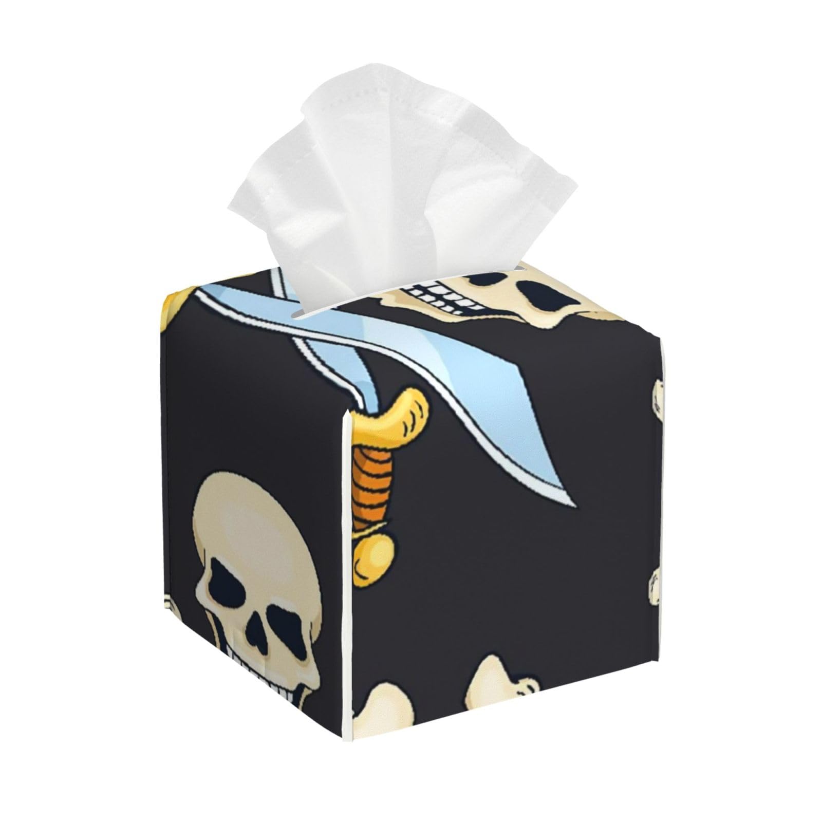 Cartoon Vector Hand-Drawn Pie Skulls Seamless Pattern PVC Cube Tissue Pack for Home Office Bathroom Use