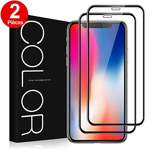 G-Color Verre Trempé iPhone XS / X [2 Pièces], Protection Écran [3D Couverture Maximale] [Sans Bulle dair], [9H Dureté],Anti-rayure Écran Protecteur Vitre applicable à Apple iPhone XS / X
