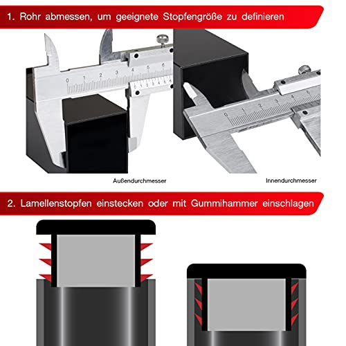 LouMaxx 4 Lamellenstopfen 80x80 mm - Rohrabdeckung schwarz Stopfen für Vierkantrohr 80x80 mm - Quadratische Rohrstopfen aus robustem Kunststoff - Pfostenkappen als Abdeckkappe