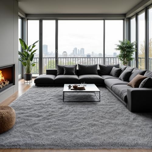 Zentavio Area Rugs for Living Room Large Rugs for Bedroom 6x9 Carpet Fluffy Furry Soft Shag Aesthetic Plush High Pile Gray Throw Rug for Nursery Kids Room Dorm Light Grey
