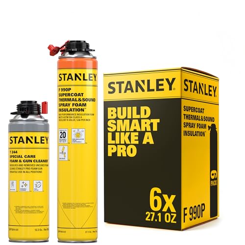 STANLEY Supercoat Spray Foam Insulation Kit - Closed Cell Spray Foam Covers Up to 120 Sq.Ft. - Including Cleaner, Safety Items - 27.1 oz, 6 Pack image 3