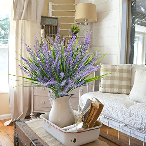 Uieke 6Pcs Outdoor Artificial Lavender Plants, 14.5In Uv Resistant 3Pcs Fake Lavender Flowers With 3 Pcs Faux Grass Greenery Stems For Home Kitchen Hanging Planter Garden Patio Décor Purple #TOP7