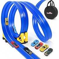 Dreamon Car Track 5M Flexible Race Track for Toy Cars with 4 Plastic Cars 2 Ramps 1 Storage Bag 4 Suction Cups Christmas Birthday Gifts for 3 4 5 6 7 8 Year Boys Girls Kids