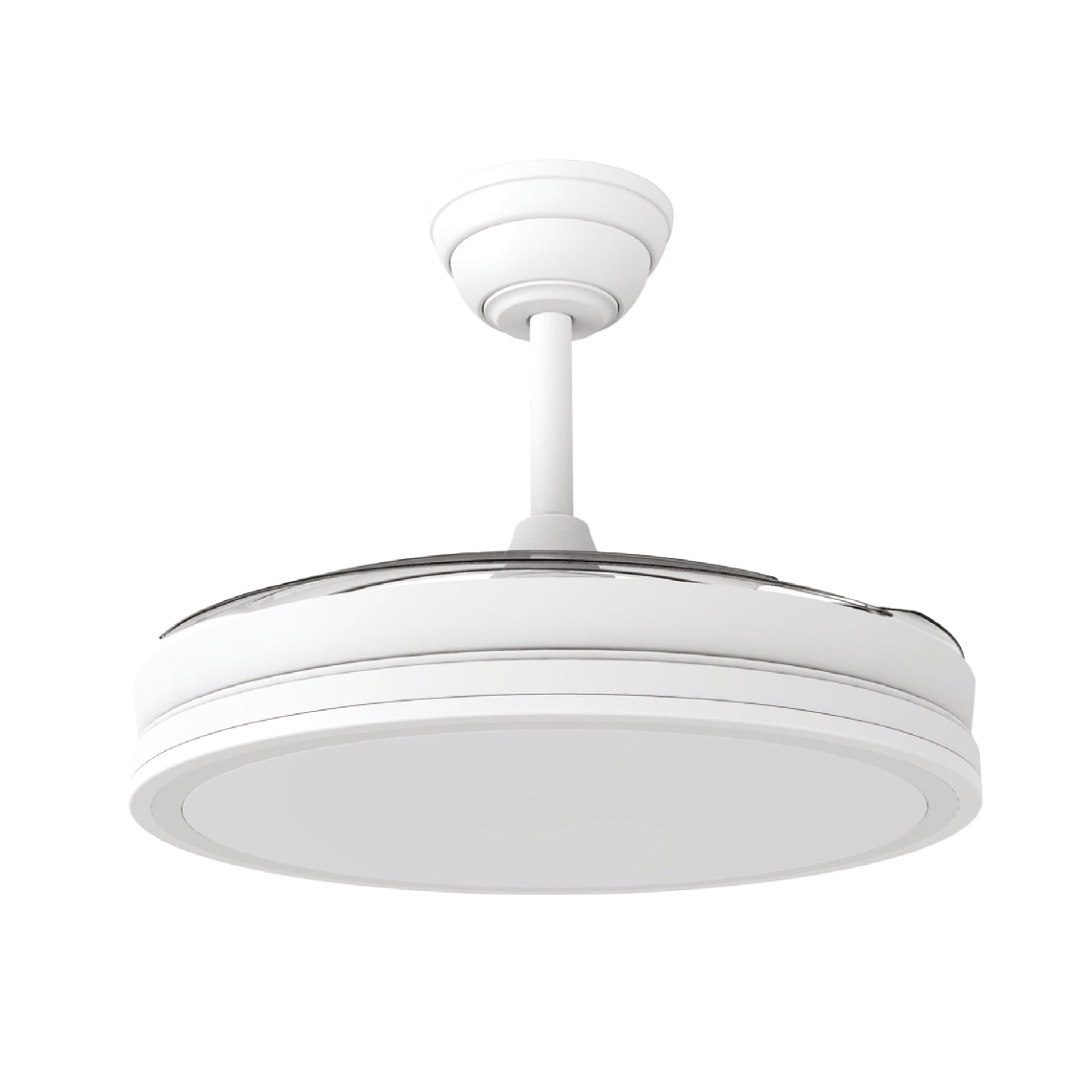 Wonderlamp Ventilateur de plafond avec pales rétractables, mode lumière nuit, ventilateur silencieux avec lumière LED 48 W Astra Eco, moteur DC 6 vitesses, réglable, télécommande, Ø106