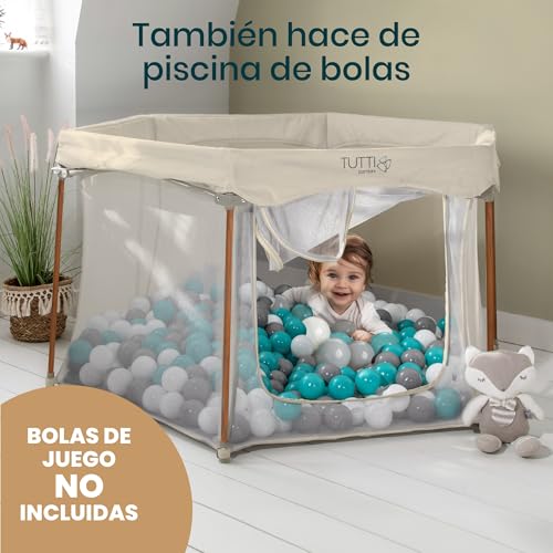 Miniatura 7 de Tutti Bambini Parque Infantil Bebe - Corralito Bebe Plegable Con Paredes De Malla, Puerta Con Cremallera, Colchoneta De Suelo Y Bolsa De Transporte - 135 X 135 X 75 Cm - Crudo