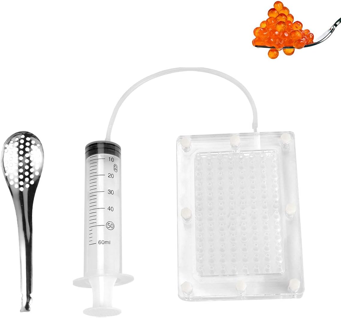 Caviar Maker, Molecular Gastronomy Kit, Acrylic 96-Holes Caviar Maker Tool Kit with Syringe & Spoon for Molecular Gastronomy