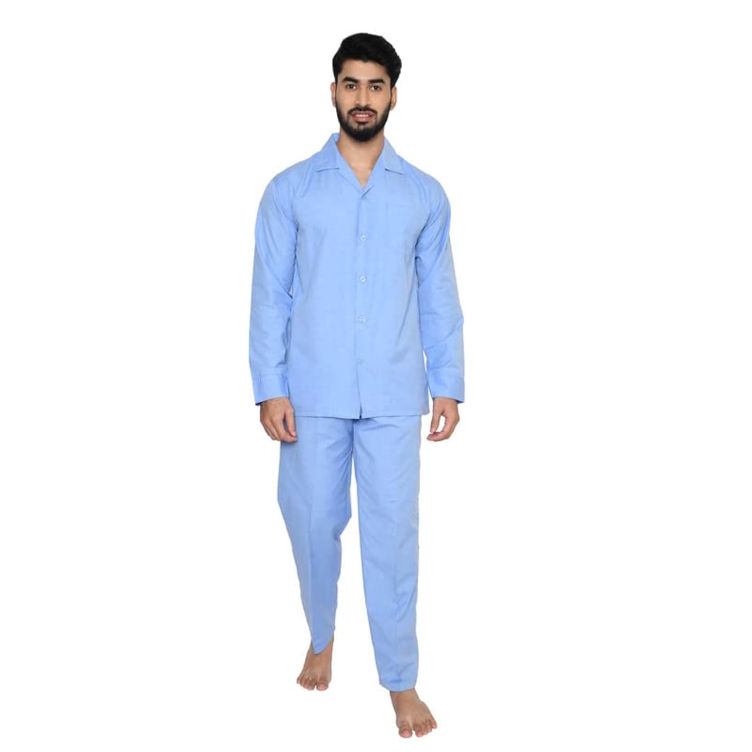 tatwam FILAFIL Cotton RICHED with Polyester Mens Nightsuit with Fully Elastic Pajama and Buttoned Full Sleeve TOP Size-XL,Blue-picture-7