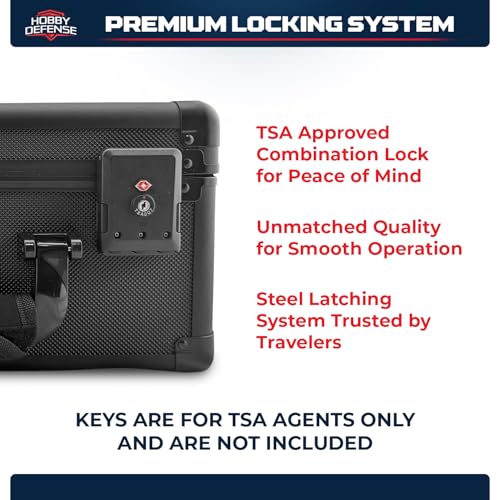 Hobby Defense Premium 4 Row Graded Card Case Bundle with TSA Combo Lock, DuraGuard Foam, 8 Dividers, Handle Pad and Shoulder Strap. Holds up to 140 PSA, BGS, CSG, SGC graded cards (Black Diamond)