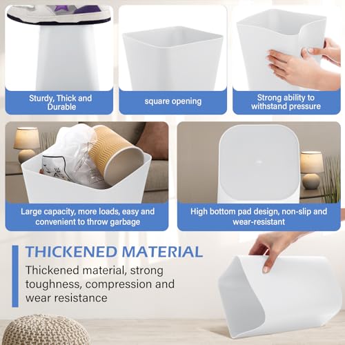 Image of Hoolerry 9 Pieces Garbage Can 2 Gallon Small Trash Cans Bulk Bathroom Trash Bin Plastic Wastebasket Square for Bedroom Slim Bathroom Trashcan Small Container for Kitchen Office Home(White)
