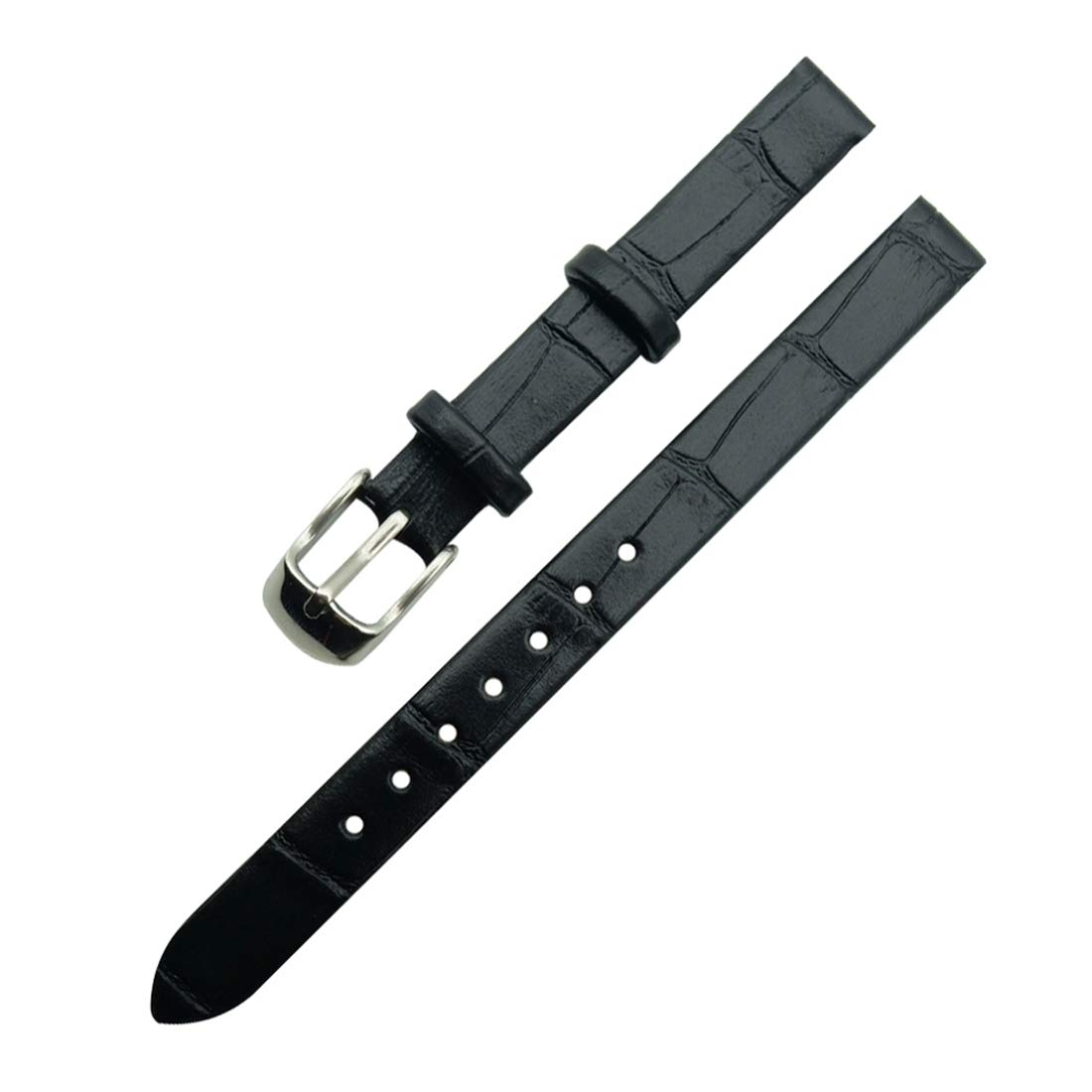 MWxpoSediR Universal Strap,8mm/10mm Women Thin Comfortable and Breathable Wristband Leather Pin Buckle Watchband with Installation Tool(Black,8mm)