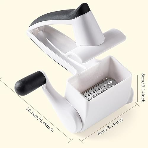 Miniatura 8 de Rallador de queso giratorio clásico con asa, rallador de queso de mano 3 en 1 con 3 ralladores de acero inoxidable, rallador multifuncional para