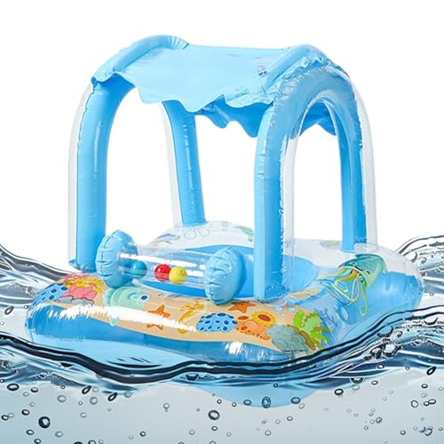 ベビープールフロート | 幼児用浮き輪 水泳補助具,日よけ付きキャラクターフロート 男女兼用 プール 海 水遊び用