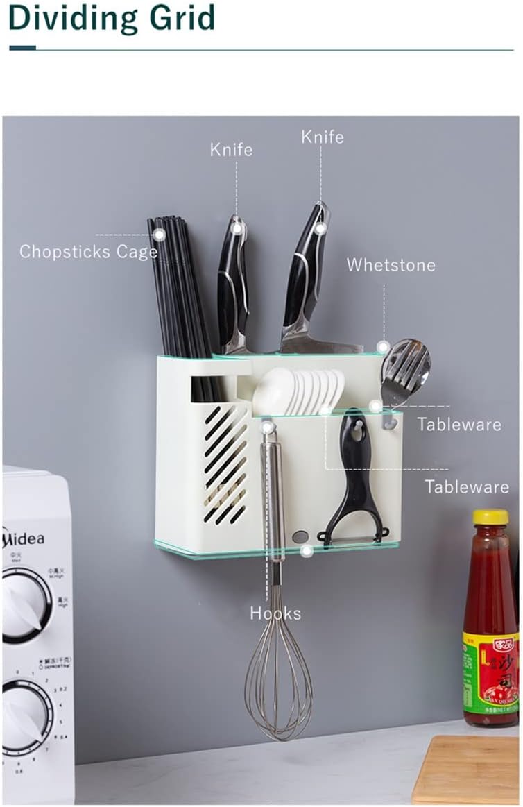 Kitchen Tableware Draining Holder Spoon Chopstick Cutlery Storage Rack Multi-Function Organizer Shelf with Hooks(D)
