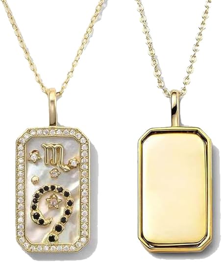 Zodiac Sign Necklace,14k Gold Plated Zodiac Sign with Tarot Card Pendant Necklace 12 Constellation Necklaces,Astrology Zodiac Constellation Horoscope Sign Necklace for Women