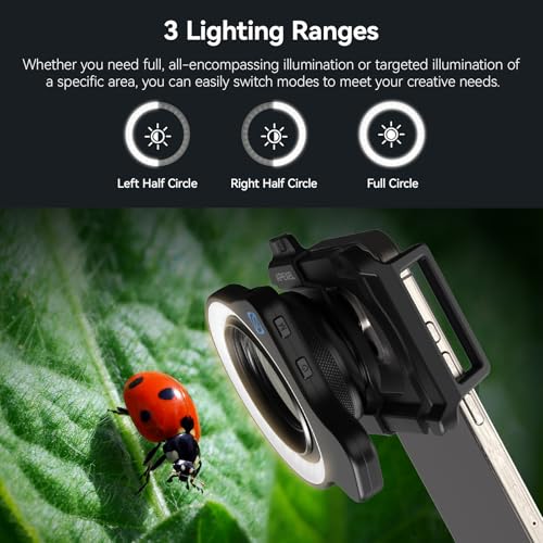 APEXEL 10-20X Macro Lens for iPhone & Android Phones | HD Photography Lens Kit with Universal Clip & 45-Mode Fill Light | Capture Still Life Close-Ups, Insects, Plants, Jewelry, Food & Small Objects