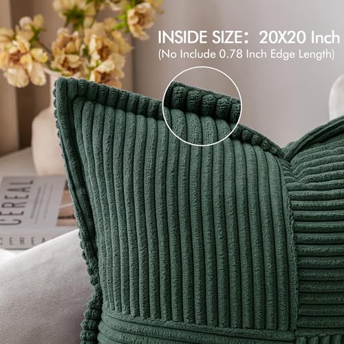 Image of MIULEE Decorative Throw Pillow Covers for Couch Bed Livingroom 20x20 Inch Set of 2 Dark Green Boho Accent Throw Pllows Broadside Striped Patchwork Soft Corduroy Pillowcases