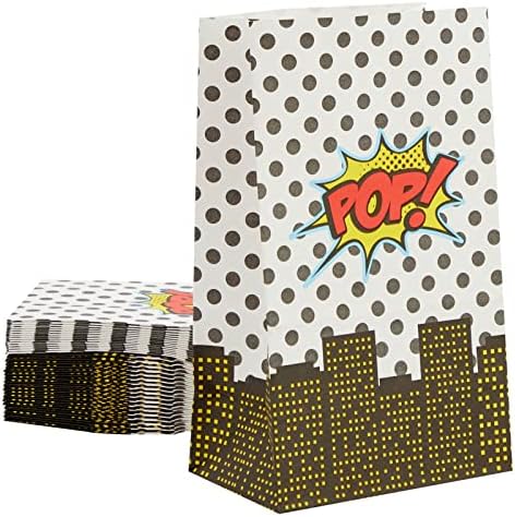 BLUE PANDA 36 Pack Comic Book Hero Paper Treat Bags for Kids Birthday Themed Party Favors, Baby Shower (5.5 x 8.7 x 3.3 In)