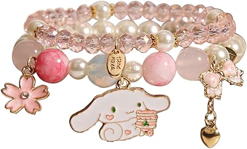 CJIAYUJEW Cute Bracelet Crystal Pearl Bracelets, Anime Elastic Stretch Crystal Bead Bracelet Lovely Cartoon Elastic Beaded Bracelets for Women