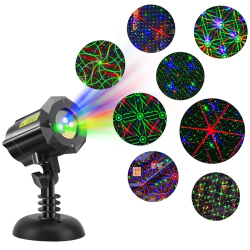 Lunhoo Christmas Projector Lights 8 Festive Patterns Outdoor Garden Lights Remote Control and Security Lock Perfect for Gardens Yards and Home