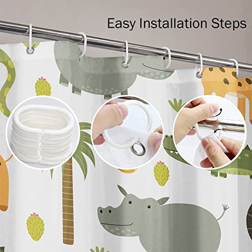 Emvency Shower Curtain Safari Animals With Cute Hippo Crocodile Lion Elephant And Giraffe In Childish Style Waterproof Polyester Fabric 72 X 72 Inches Set With Hooks #TOP3