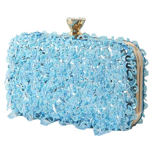Jamron Mujer Brillante Cristal Lentejuelas Bolso de Mano de Cuentas Bolso Clutch SN071291 Azul Cielo