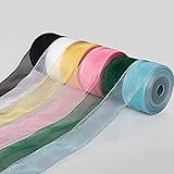 SoFire 6 Color 1 Inch Wide 60 Yards Sheer Chiffon Ribbon Organza Satin Ribbon Craft Ribbon for Gift