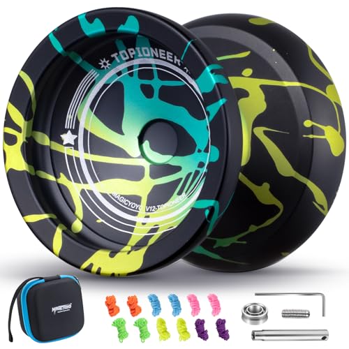 MAGICYOYO V12 Yoyo Professional Responsive Yoyo for Kids 8-12, Unresponsive Yo yo for Adults, Dual Function Fingerspin Trick with 12 Yo yo Strings + Yo-Yo Accessory Kit (Black Green Cyan)