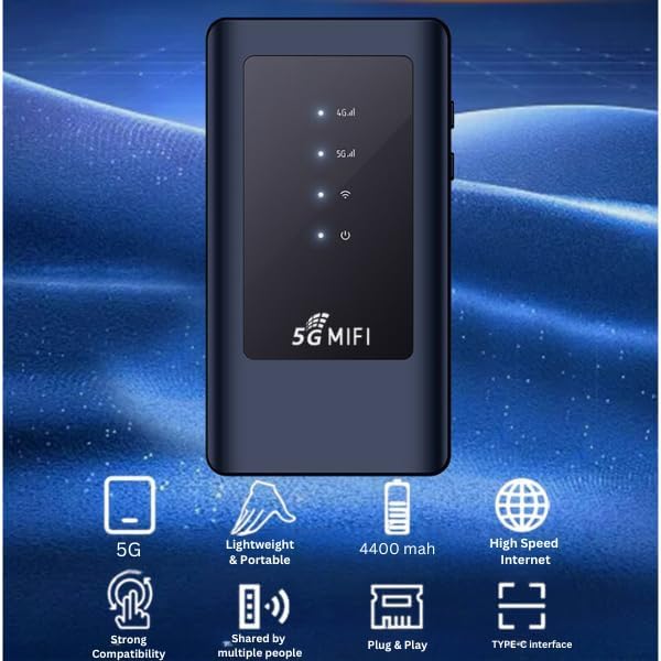 Image of MatLogix 5G Wireless Dongle with All 4G / 5G SIM Network Support | Plug & Play 5G Data Card with up to 2.7 Gbps & 4400mAh Rechargeable Battery WiFi Hotspot