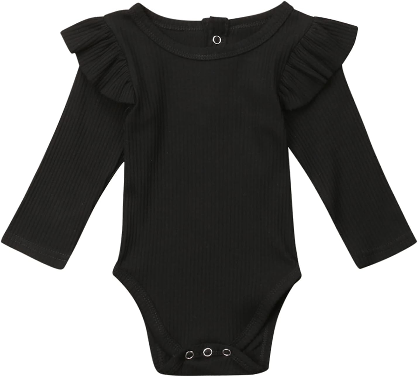Mubineo Infant Baby Girl Basic Plain Rib Knit Ruffle Long Sleeve Romper Bodysuit Tops