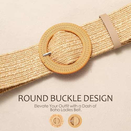 VONMELLI Straw Woven Stretchy Belt for Women Dresses, Wide Boho Elastic Belts Braided Raffia Waist Belt2