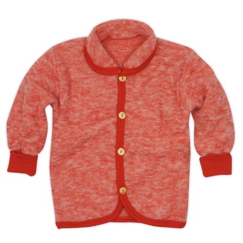Cosilana Baby Jäckchen mit Rundhals, Größe 62/68, Farbe Rot-Melange, Wollfleece 100% Schurwolle kbT