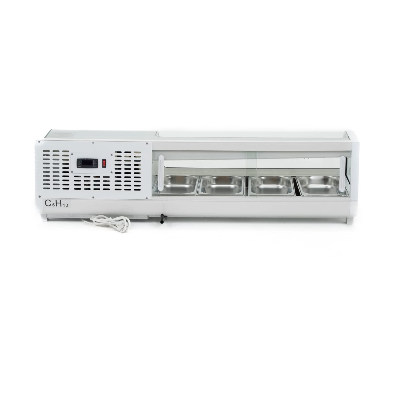 Ristoattrezzature Vetrina Frigo Sushi - Refrigerata - da Banco - Vetri Curvi - Motore Incorporato - Bianca - 4 GN 1/3-117x42x26,5h cm