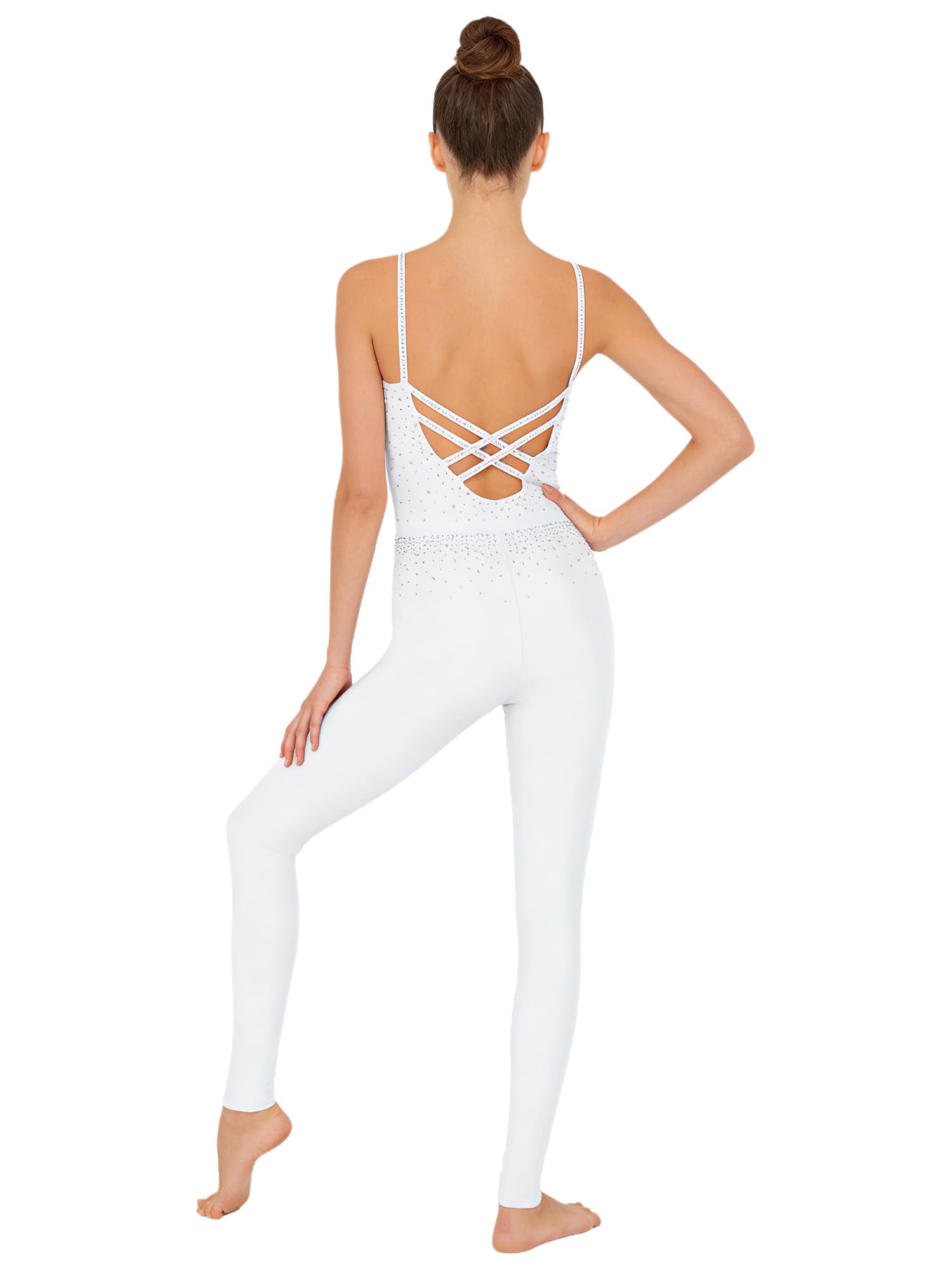 Femme Justaucorps Gymnastique Strass Combinaison Danse Classique Ballet Body Patinage Artistique Jumpsuit Sport Gym