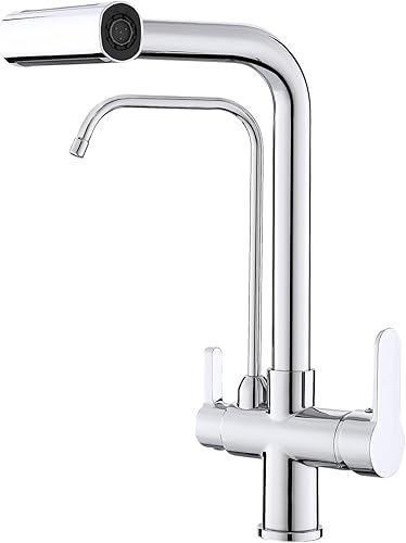 Miniatura 9 de Grifo de cocina 3 en 1 con grifo de agua potable, grifo de filtro de grifo de fregadero de cocina con rociador extraíble de 18 pulgadas (negro mate)