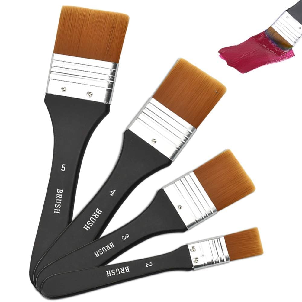 NALACAL 4 Pcs Paint Brush Set Nylon Hair Oil Brushes Flat Artist Paint Brush Professional Watercolour Paint Brushes Multi-Purpose Drawing Brush for Acrylic Oil Gouache Furniture Paints (2/3/4/5 cm)