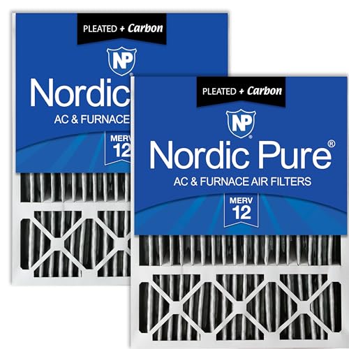 Image of Nordic Pure 20x25x5 MERV 12 Plus Carbon Air Filters 2 Pack | Actual Size: 19 3 /4 x 24 3 /4 x 4 3 /8 Lennox Replacement Fits X6673 X6675 Made in USA, Advanced Filtration & Odor Control