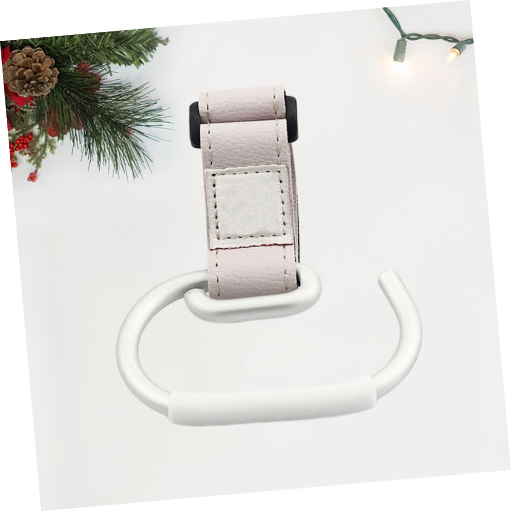 ERINGOGO Stroller Hook Clips Stroller Hangers for Organizing Diaper Bags Purses More Stroller Accessories with White Belt Silver Hook