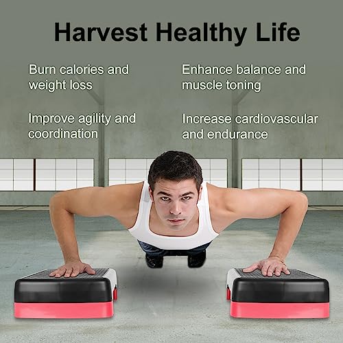 FUNJEPE Höhenverstellbarer Aerobic-Stepper für Fitness und Training, 2 Stufen, mit 2 Erhöhungen, verstellbar von 10 cm – 15 cm (rot)