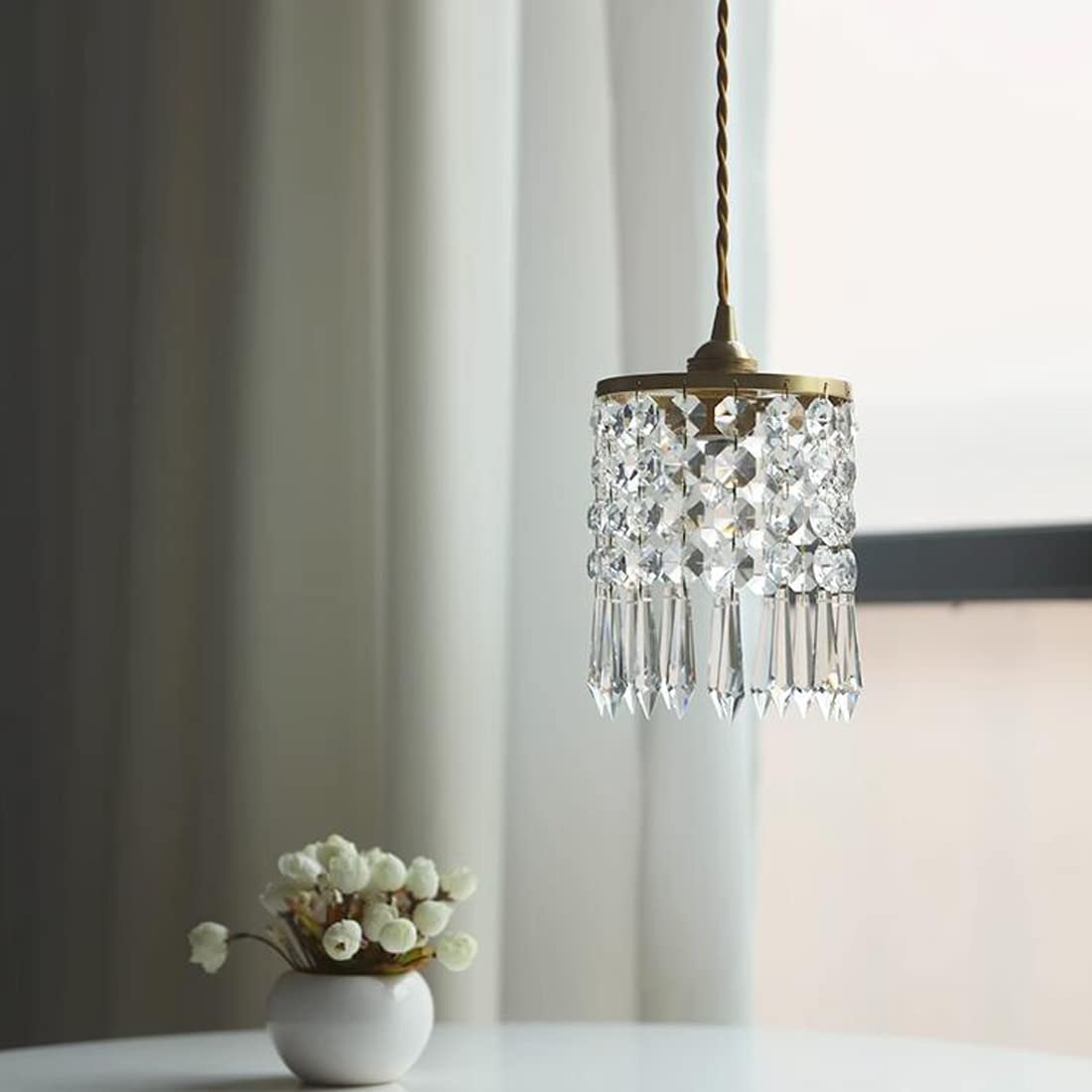 Retro LED Pendelleuchte Gold Kristall dekoratives Schlafzimmer Lampe Europäischer stil Vintage küchenlampe Antik Hängeleuchte für Wohnzimmer Büro Lernzimmer Bar Modern Elegante Kronleuchter E14, D17cm