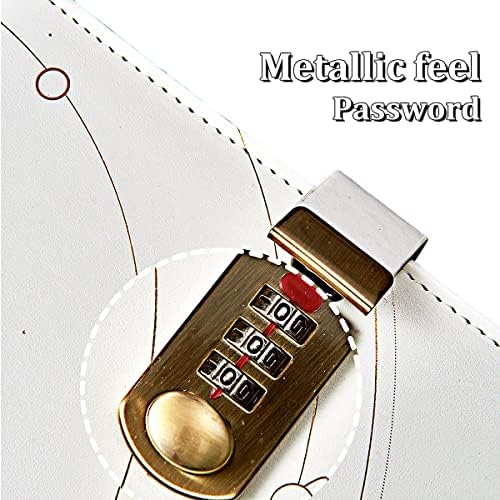 Lock Journal Combination Lock Writing Travel Diary Diary with Lock A5 PU Leather Journal Notebook with Combination Lock for Girls, Boys, Adult (White)