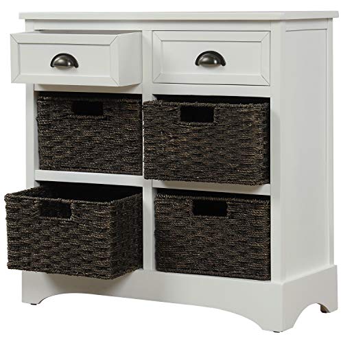 Merax White Rustic Storage Cabinet With Two Drawers And Four Classic Rattan Basket Buffet Sideboard For Kitchen/Dining Entryway/Living Room, One #TOP3