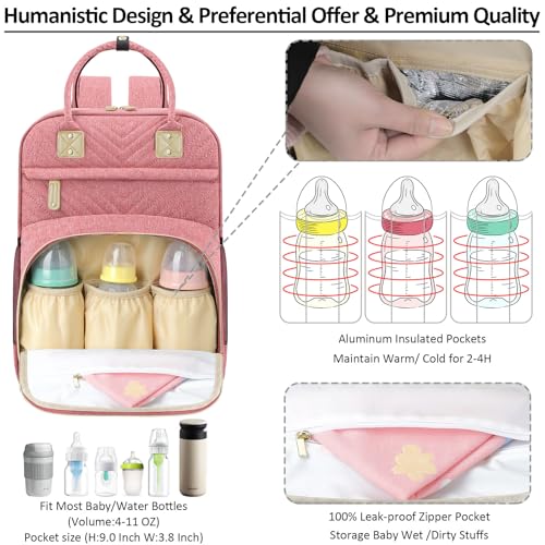 Image of Tenot Baby Diaper Bag Backpack Tote for Women Large Capacity with Insulated Pockets Multifunctional Waterproof Diaper Bags For Baby Girl Boy Mama Maternity Travel Bag Pink
