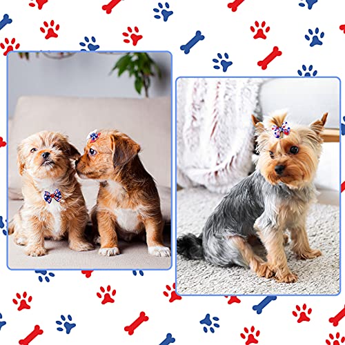 Waydress Patriotic Dog Hair Bows for 4th of July 40 Pieces/ 20 Piars Pet Dog Rhinestone Hair Bows with Rubber Bands… - Image 6