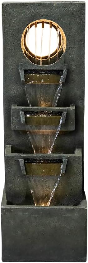 watnature 39.3”H Modern Outdoor Waterfall Fountain - Tall Indoor Relaxing Floor Fountain Outdoor with Light&Pump, Contemporary 4-Tier Outdoor Fountains and Indoor Waterfalls for House, Office, Garden