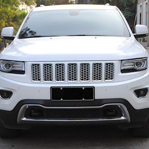 Image of CheroCar Front Grill Inserts Trim Honeycomb Mesh Grille Cover Kit for Jeep Grand Cherokee 2014-2016 7-Slot Grille Exterior Decoration Accessories