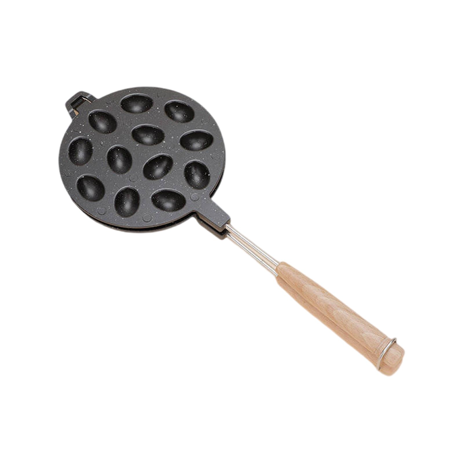 Snorvixre Cookie Maker Pan with Nonstick Coating Wood Handle Aluminum Alloy Baking Tool 12 Holes Waffles and Pastries Aluminum Alloy Bakewares