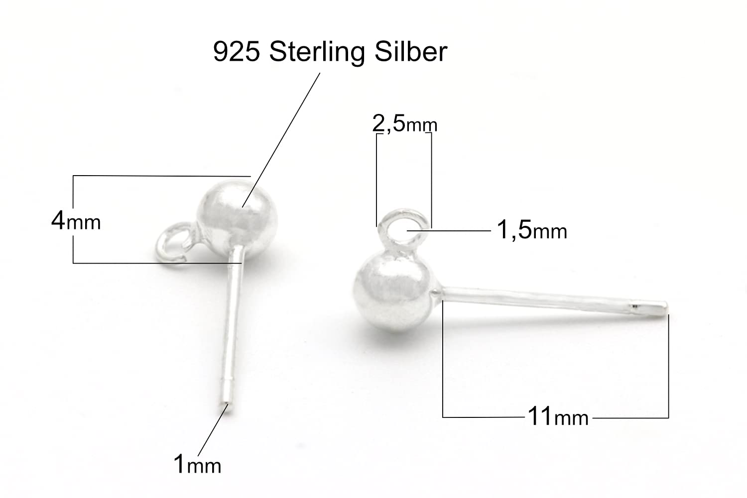 NaturSchatulle Ösen Ohrstecker Rohlinge 925 Silber Butterfly Verschluss 25 Paar Ohrringe Basteln DIY Schmuckherstellung Nickelfrei